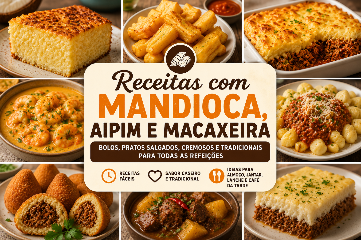 Receitas com mandioca, aipim e macaxeira para almoço, lanche e café da tarde